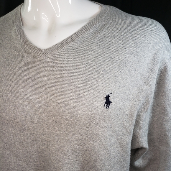 Ralph Lauren Polo Light Grey Cotton V-Neck Sweater Men's Size XL - Picture 9 of 14